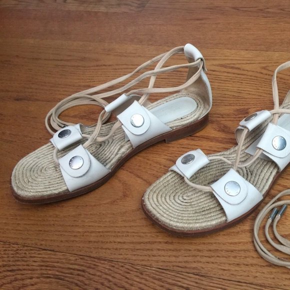 RAG & BONE EVELYN SANDALS WOMENS 36 US 6 7 WHITE LEATHER TIE UP 9.25" - Picture 9 of 16